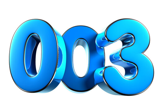 Blue number 003 3d illustration sign. Advertising signs. Product design. Product sales