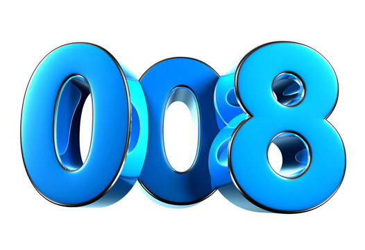 Blue number 008 3d illustration sign. Advertising signs. Product design. Product sales