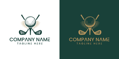 Golf logo template with golf ball and clubs and green backgrounds for company branding © MD86