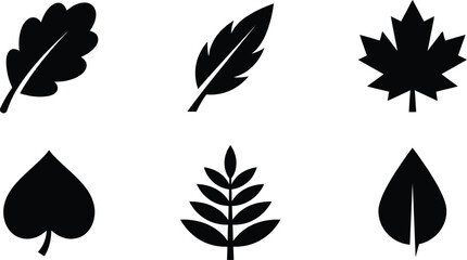 Fototapeta premium Black leaf silhouette icon set featuring various tree foliage shapes