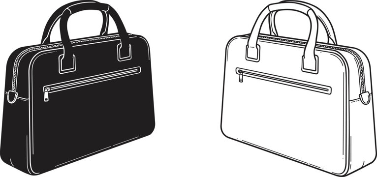 Isolated vector illustration of a professional black leather business briefcase and travel luggage suitcase with a metal lock handle and red accessory symbol