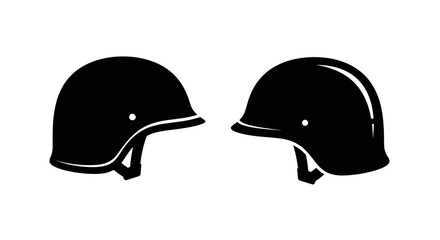 Fototapeta premium Two military helmets in black side views a striking silhouette