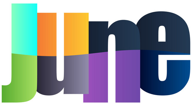 Colorful gradient letters spelling out the name June isolated design