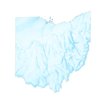 Ohio state map topographic terrain shaded relief stylized blue white