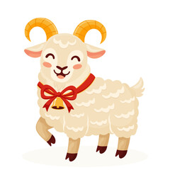 Fototapeta premium Cute cartoon goat isolated on white background vector illustration.