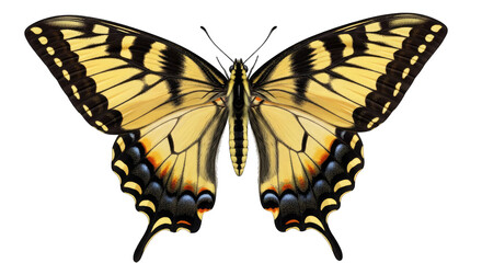Fototapeta premium Eastern tiger swallowtail butterfly isolated on transparent background detailed wing patterns