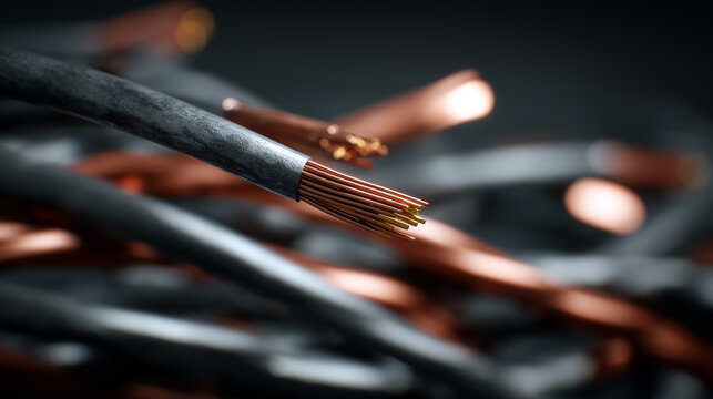 Frayed electrical cable with exposed copper wires symbolizing damage and electrical hazard