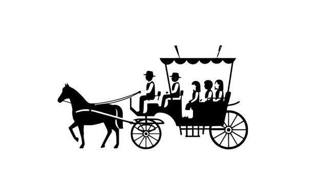 Tourist horse drawn carriage with passengers flat vector illustration classic travel transport isolated on white background