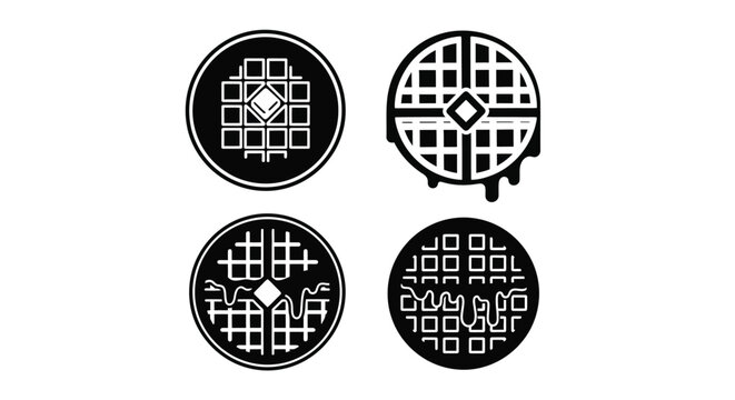Four black waffle icons displayed in a circular arrangement silhouette
