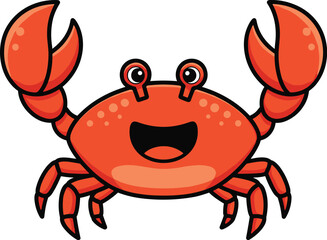 Fototapeta premium Cute happy cartoon red crab character with big claws and a smiling face vector illustration isolated on white background for kids design.