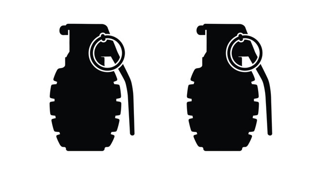 Two black hand grenades depicted in a stark dramatic silhouette