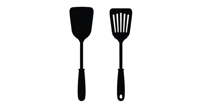 Two kitchen spatulas displayed against a white background silhouette