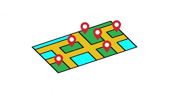 GPS location icon pop up map travel icons and vacation elements animation. 4K Video
