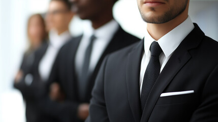 Fototapeta premium Business professionals in suits standing with crossed arms symbolizing teamwork and confidence