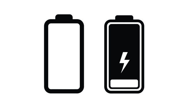 Two battery icons showing empty and full charge black silhouette