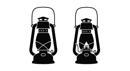 Two vintage kerosene lanterns displayed as a striking black silhouette © MDHOJAIFA