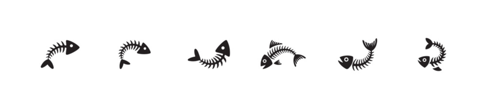 Minimalist fish bone skeleton icons vector set of dead fish symbols for seafood restaurant branding