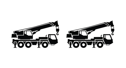 Two black crane trucks are depicted in a bold silhouette © MDHOJAIFA