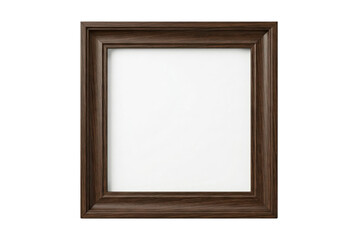 Fototapeta premium Empty square dark brown wooden picture frame with white mat for mockup. Isolated on transparent background, png