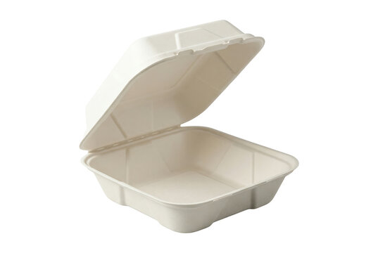 Open empty eco-friendly takeaway food container, clamshell box. Isolated on transparent background, png