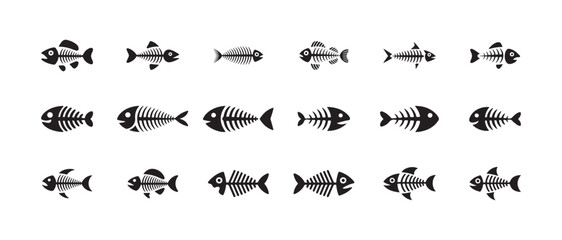 Fototapeta premium Various fish skeleton icons arranged on a white canvas vector design