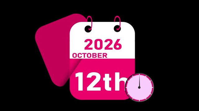 october 1 to 30 dates 2026 folding Calendar Page with Clock Showing Time date.