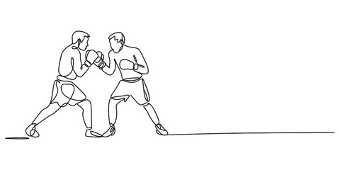 Fototapeta premium Minimalist single line art illustration of two boxing athletes engaged in a competitive match Vector, illustration
