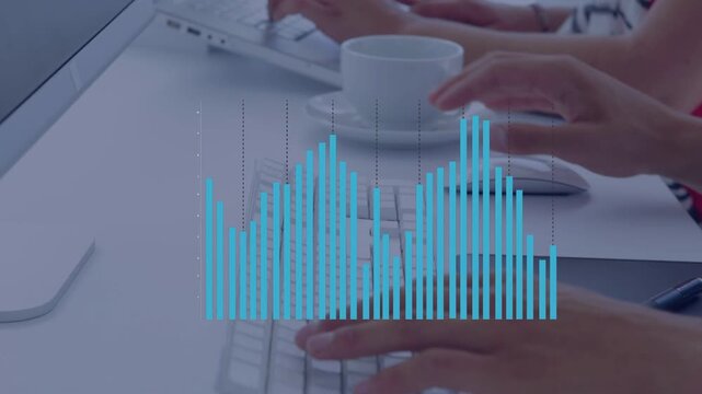 Vertical video: Team typing with hands on keys, overlaying pulsing tech visualizer over smartphone