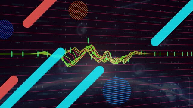 Data pulse starting layered waveform swelling and oscillating while cyan bars slide, showing peaks