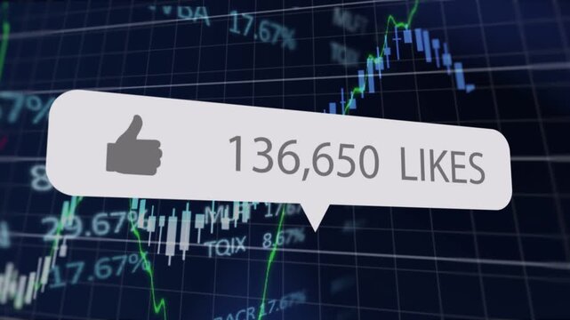 Vertical video: Chart spike sending like bubble appearing counting up scaling showing rising likes
