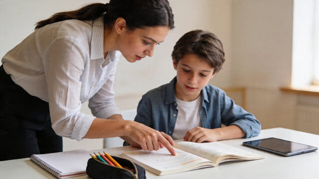 Teacher Assisting Student with Homework and Personalized Learning Support