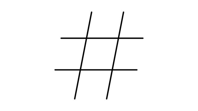 A minimalist black line vector icon illustration of a bold hashtag symbol isolated on a white background, ideal for social media tagging, web design, branding, and digital communication projects.