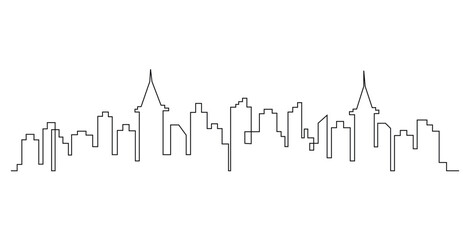Obraz premium Continuous One Line Drawing Cityscape Skyline – Minimalist Modern Urban Architecture Line Art Vector Illustration