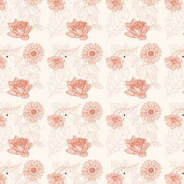 Pattern senza cucitura con fiori marroni su sfondo beige
