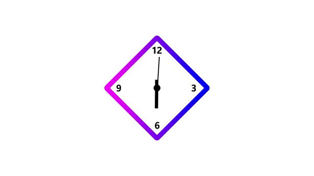 Diamond shaped clock face on white background. Diamond shaped clock face for time. Diamond shaped clock face graphic for unique jewelry and luxury decor themes.