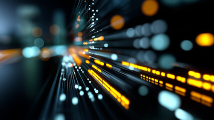 Naklejka na ściany i meble Abstract high speed data stream with glowing lines, representing digital communication and information flow.