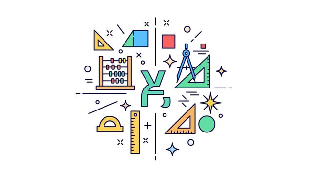 Geometric Shapes and Mathematical Instruments.