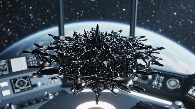 Sci-Fi Spaceship Cockpit With Ferromagnetic Fluid Sculpture  Planet Earth