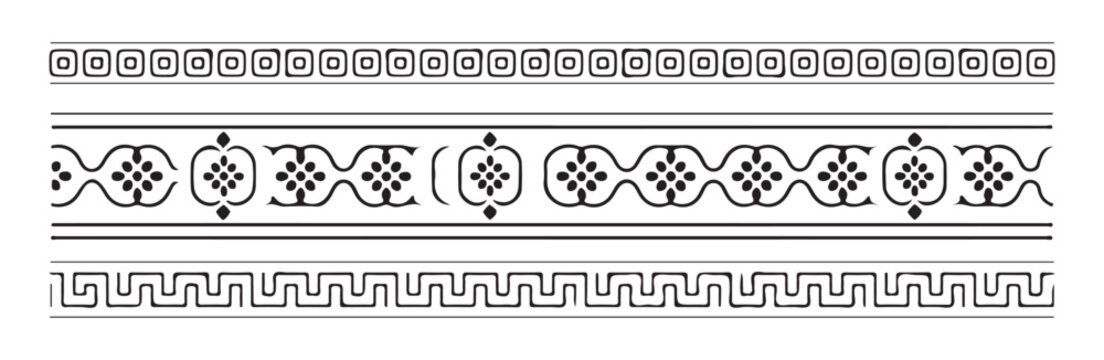 Collection of three decorative borders geometric and floral patterns vintage styles