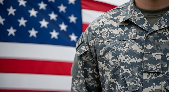 Honoring heroes memorial day and flag day tribute with american soldier in uniform and us flag