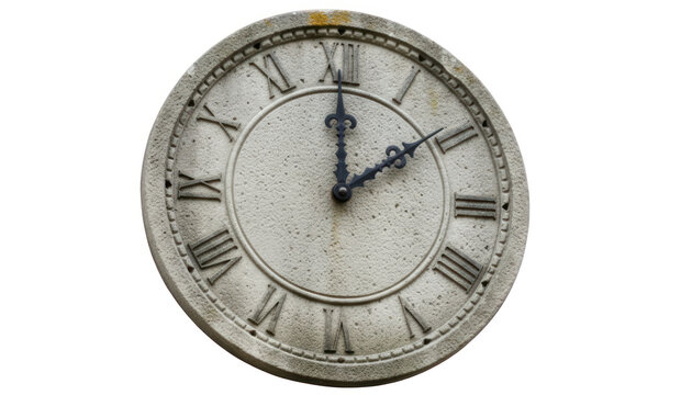 vintage round wall clock showing time on textured white surface