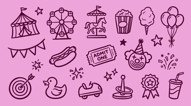 Carnival fun fair icons and symbols collection for amusement park events and celebrations