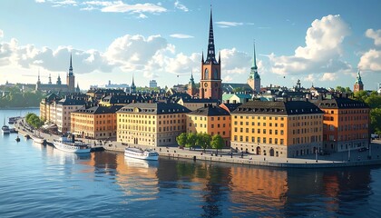 Fototapeta premium Cityscape with water view (1)