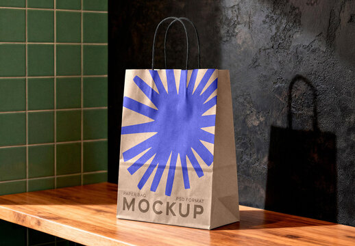Paper Bag Mockup &ndash; Angled View Tabletop Branding Presentation (PSD)