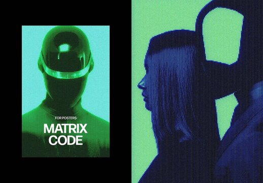 Matrix Code Photo Effect &ndash; Retro Console for Poster & Social Media (PSD)
