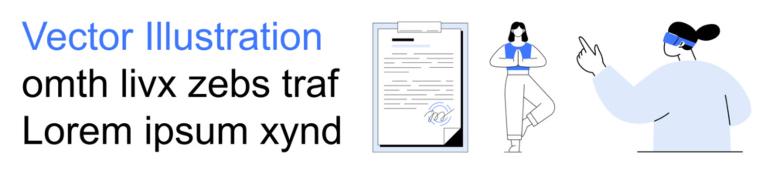 Communication, teamwork, remote work, agreement, content creation, collaboration. Visual shows a contract document, a person in a yoga pose and another referencing a document. Communication