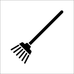 Naklejka premium A simple black silhouette of a garden rake on a white background, perfect for representing yard work or gardening tasks in silhouette mode.