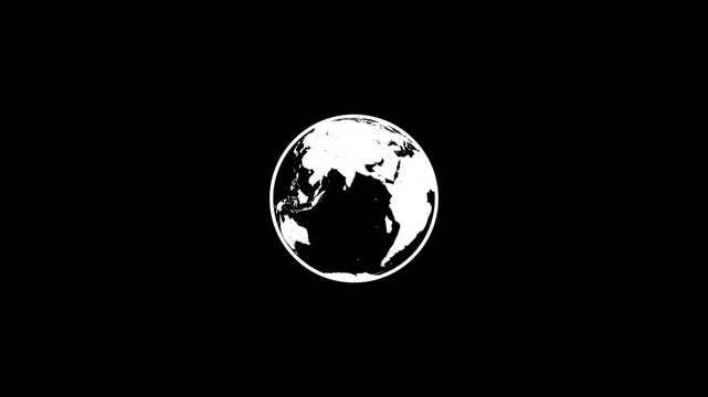 Stylized white Earth globe icon on black. Stylized white Earth globe icon with circle. Stylized white Earth globe icon for modern global brand and logo design.