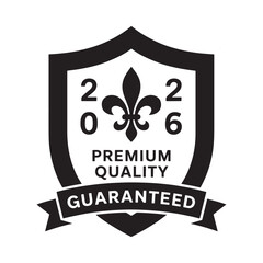 Black shield emblem featuring a fleur de lis and the number 2026 with text © MSTSALMA