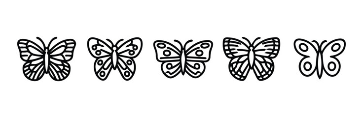 Fototapeta premium Detailed butterfly line art icons set with various wing patterns for nature themed design